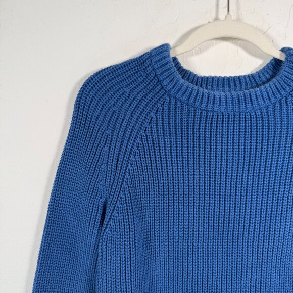 Quince Royal Blue Ribbed Tight Knit Raglan Sleeve Pullover Cotton Sweater Size M - Picture 3 of 8